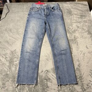 RE/DONE‎ High Rise Stove Pipe Jeans Tag 23 Measures 25x26 Raw Hem City Designer